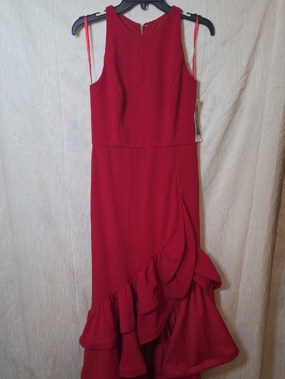 Betsy Adam Red Sleeveless Maxi Dress with Ruffle Hem